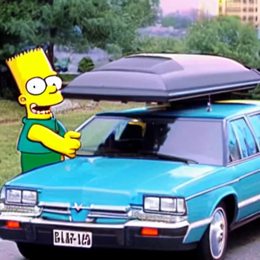 Image similar to bart simpson driving a hearse