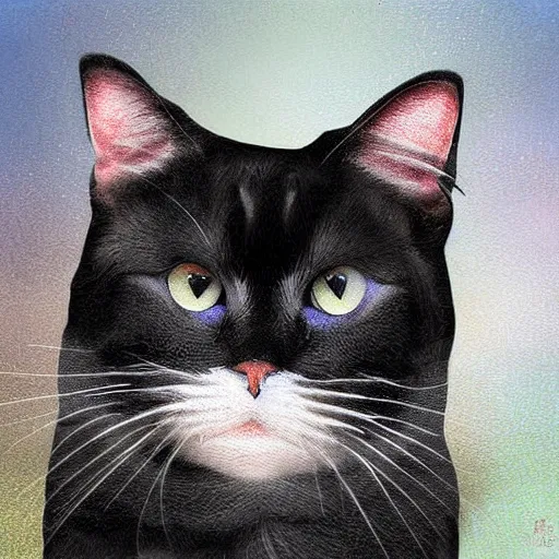 Image similar to a hilarious meme of a cat, digital art