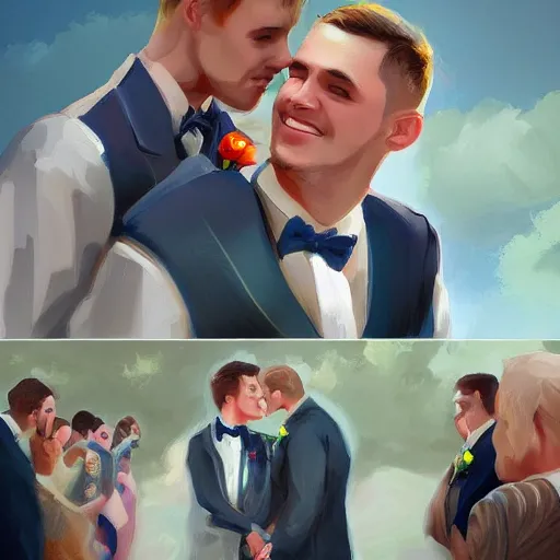 Image similar to gay wedding, digital painting, ultradetailed, artstation, oil painting, ultradetailed, artstation