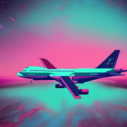 Image similar to boeing 7 4 7, epic retrowave art, trending on art station