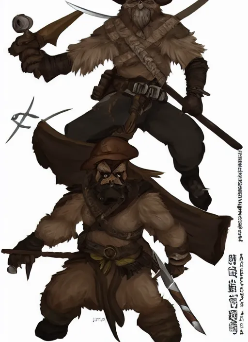 Image similar to bugbear ranger, black beard, dungeons and dragons, hunters gear, character design on white background, by makoto shinkai