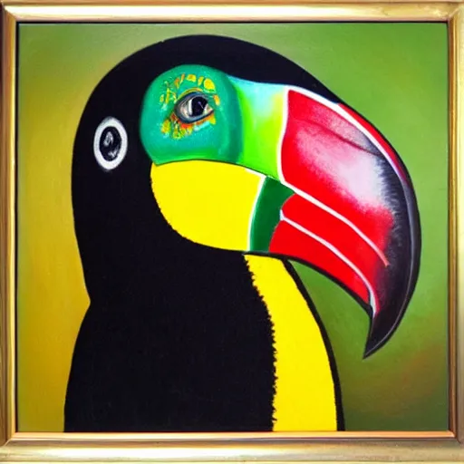 Image similar to toucan rastafarian oil painting, 4K