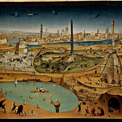 Prompt: circular city baghdad at abbasid caliphate age by hieronymus bosch,