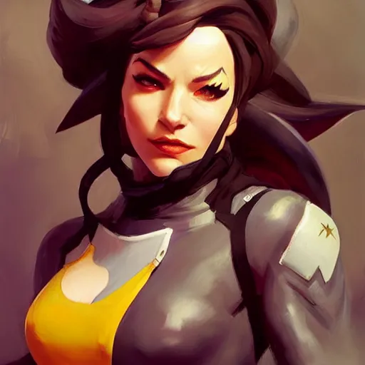 Image similar to Greg Manchess portrait painting of Rogue as Overwatch character, medium shot, asymmetrical, profile picture, Organic Painting, sunny day, Matte Painting, bold shapes, hard edges, street art, trending on artstation, by Huang Guangjian and Gil Elvgren and Sachin Teng