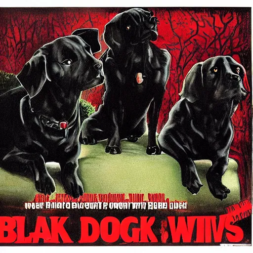 Image similar to black dog with three heads looking through tv screen, horror movie poster