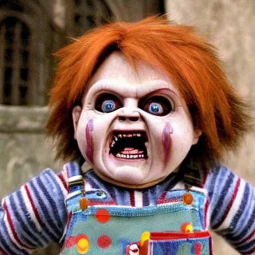 Prompt: screaming chucky doll in harry potter instead of emma watson