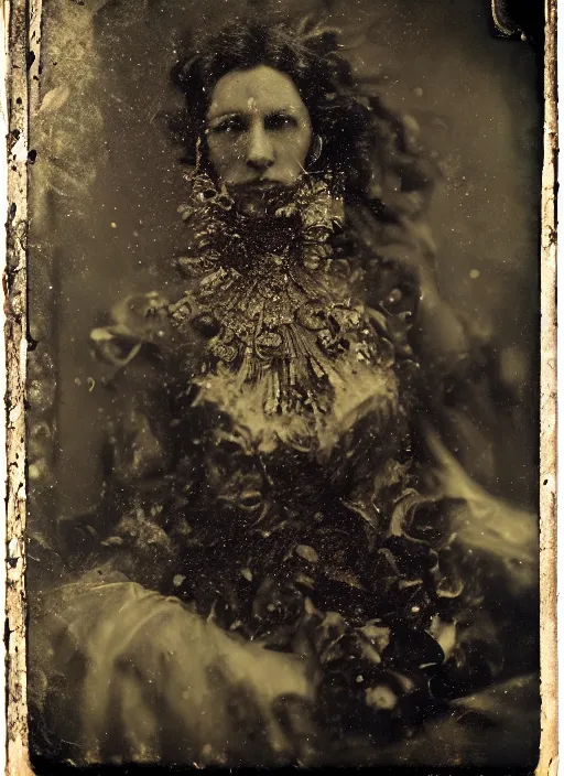 Image similar to old wetplate daguerreotype portrait, explosion of data fragments, fractal, intricate, elegant, highly detailed, parallax, leica, medium format, subsurface scattering, by oskar kokoschka