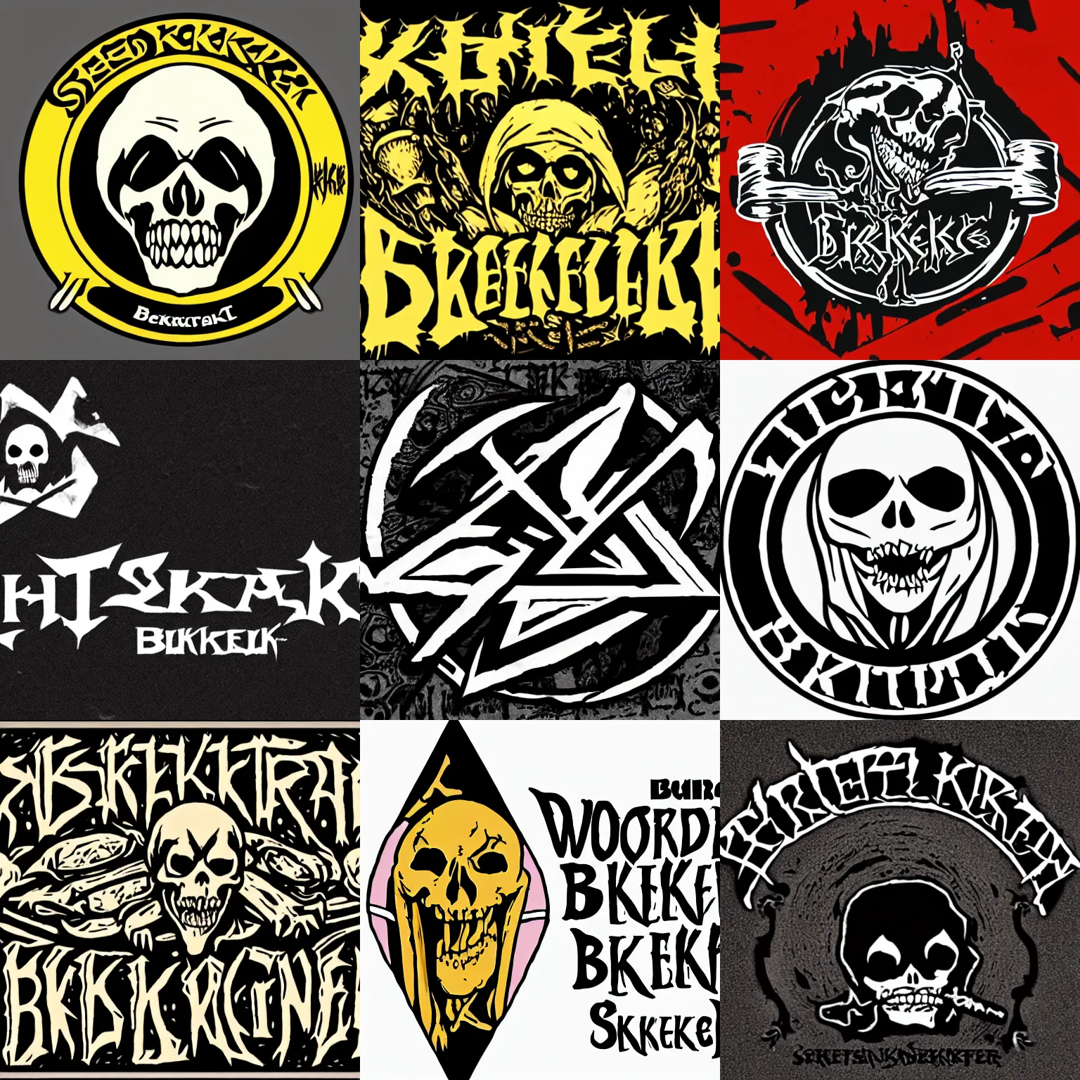 Prompt: Wordmark for band named Skeletor's Breakfast Burrito. Black Metal. Band Logo.