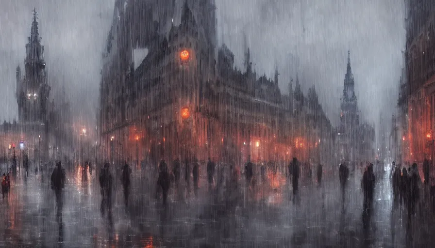 Image similar to Dark Brussels under rain, hyperdetailed, artstation, cgsociety, 8k