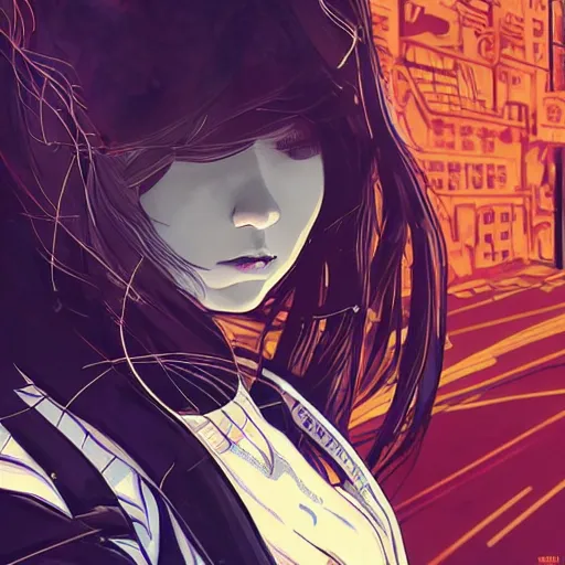 Image similar to Frequency indie album cover, luxury advertisement, indigo filter, blue and black colors. highly detailed post-cyberpunk sci-fi close-up schoolgirl in asian city in style of cytus and deemo, mysterious vibes, by Ilya Kuvshinov, by Greg Tocchini, nier:automata, set in half-life 2, beautiful with eerie vibes, very inspirational, very stylish, with gradients, surrealistic, dystopia, postapocalyptic vibes, depth of field, mist, rich cinematic atmosphere, perfect digital art, mystical journey in strange world, beautiful dramatic dark moody tones and studio lighting, shadows, bastion game, arthouse