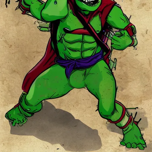 Prompt: a zombie teenage ninja mutant turtle, artstation.