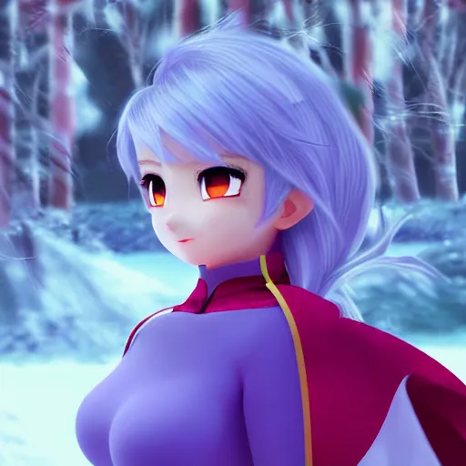 Prompt: portrait focus of Super Saiyan beautiful 3D anime girl!!! Frozen ice!! dark forest background, snowing, bokeh, inspired by Masami Kurumada, digital painting, high contrast, unreal engine render, volumetric lighting, high détail