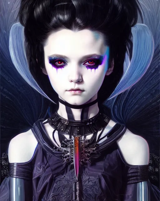 Image similar to portrait of beautiful cute young goth maiden girl with short white hairs in warhammer armor, art by ( ( ( kuvshinov ilya ) ) ) and wayne barlowe and gustav klimt and artgerm and wlop