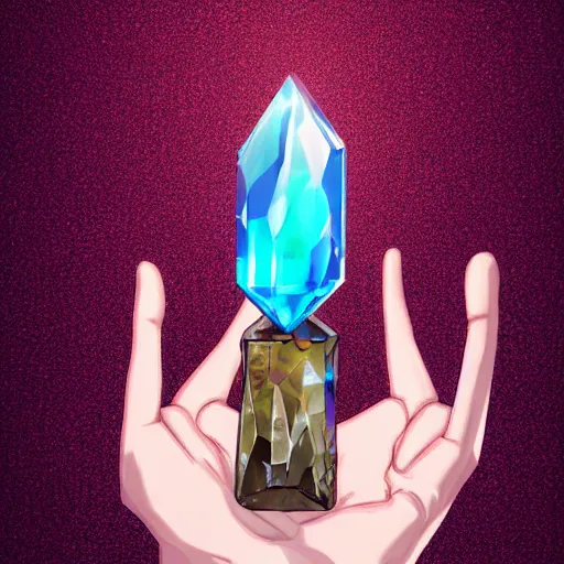 Image similar to hand growing from head holding a crystal, anime