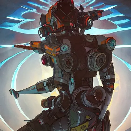 Image similar to symmetry! fractal futuristic robotic, apex legends, epic lighting, sketch illustration, ultra detailed, art by artgerm and greg rutkowski and alphonse mucha