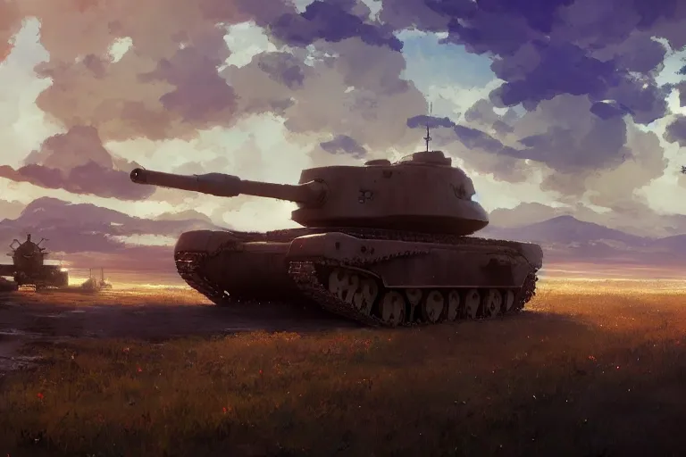 Prompt: concept art of a huge church combined with a tank aka churchtank in an open field, key visual, ambient lighting, highly detailed, digital painting, artstation, concept art, sharp focus, by makoto shinkai and akihiko yoshida and greg manchess