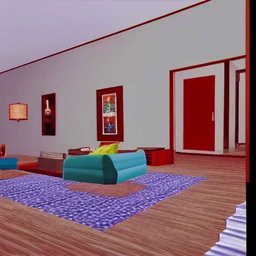 Prompt: a still of a modern living room, 1 9 9 6 super mario 6 4 graphics