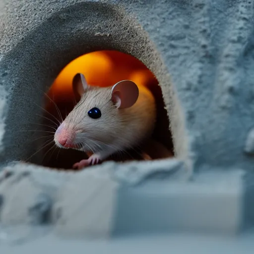 Image similar to dslr photo still of a mouse inside a sand castle, 8 k, 8 5 mm f 1. 4