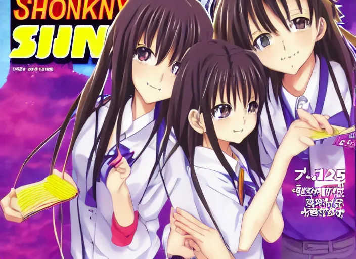 Image similar to ; weekly shonen jump issue 1 4, cover, 2 0 0 0 clannad shuffle lucky star suzumiya haruhi toheart event'anime illustration japanese very very beautiful cute girls doing cute things trending on artstation pixiv makoto shinkai smiling super detailed eyes eyebrowless symmetry face visual novel hairpin star