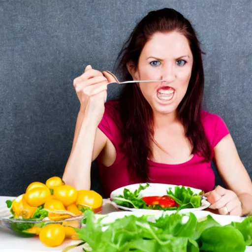 Image similar to a stock image of a lady eating a salad