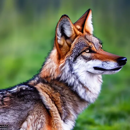 Image similar to professional photograph of a gray tawny red wolf, high quality, hd, 8 k, 4 k, magnificent, award - winning, nature, nature photography, awe - inspiring, highly detailed, amazing