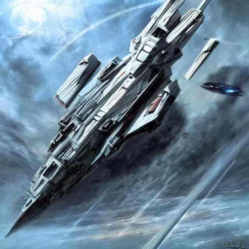 Image similar to a superstar destroyer in warp speed, sci-fi, high detail concept art ::