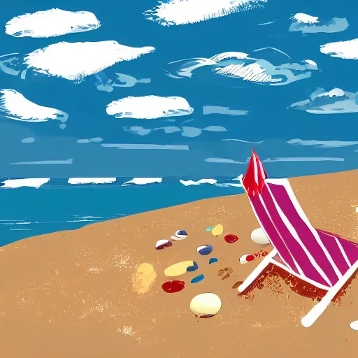 Prompt: sunglasses, pebbles, brighton beach, england, sunbathing. illustration