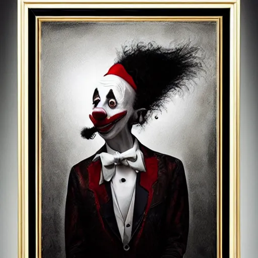 Prompt: tim burton and dr seuss and michal karcz dark surrealism painting of a clown., detailed, elegant, intricate, 4 k, renaissance painting