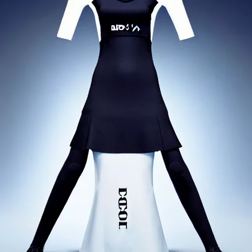 Prompt: a tennis dress from the future. Warhammer style. designed by Hugo Boss, H.R. Giger and Karl Lagerfeld