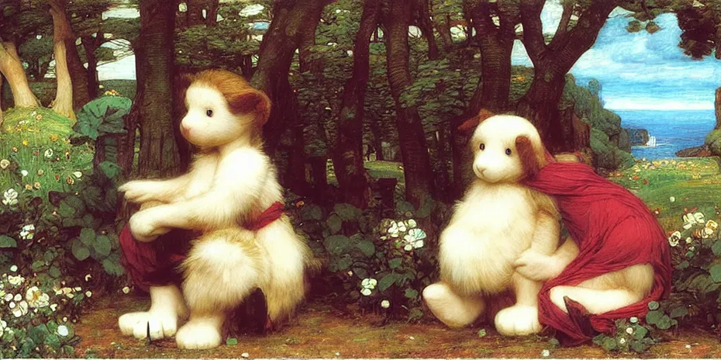 Image similar to 3 d precious moments plush animal, precious moments, master painter and art style of john william waterhouse and caspar david friedrich and philipp otto runge