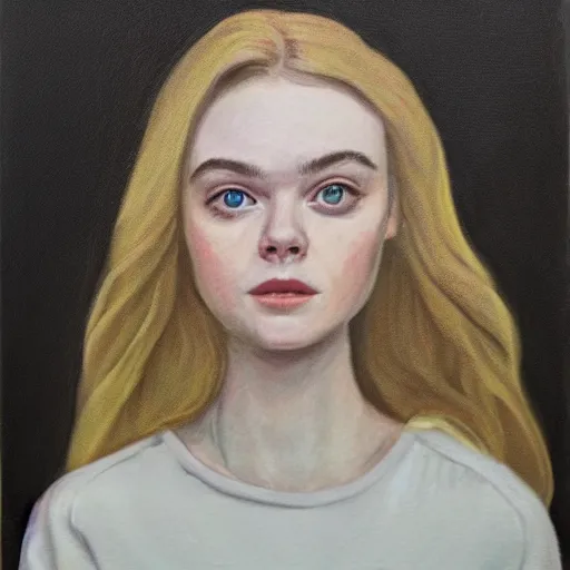 Image similar to portrait of Elle Fanning, tempera on board,