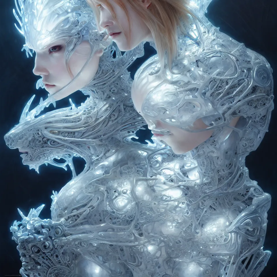 Image similar to organic cyborg, Chinese ice carving, diffuse lighting, fantasy, intricate, elegant, highly detailed, lifelike, photorealistic, digital painting, artstation, illustration, concept art, smooth, sharp focus, art by John Collier and Albert Aublet and Krenz Cushart and Artem Demura and Mucha and James Jean