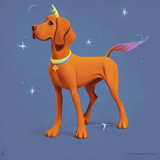 Prompt: A vizsla unicorn, pixar style