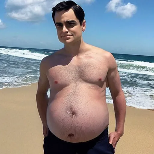 Prompt: “ben shapiro showing off his large pregnant belly at the beach”