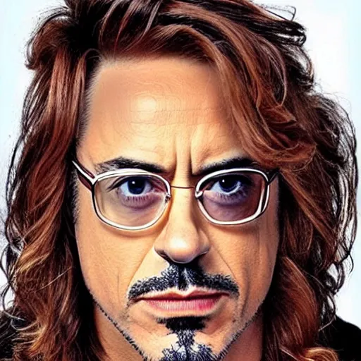 Prompt: robert downey junior with long hair