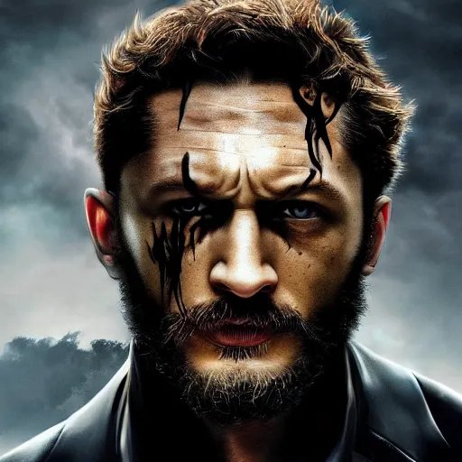 Image similar to Tom Hardy as wolverine in Black Damaged leather suit Digital art 4K quality