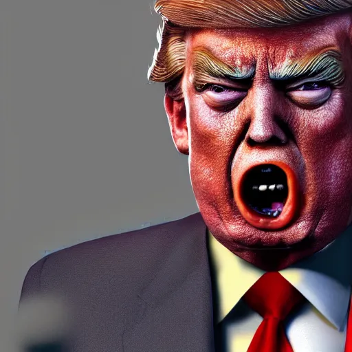 Image similar to an very detailed and ugly donald trump, horror art, super ugly, terrifying, by artgerm, hd, hdr, ue 5, ue 6, unreal engine 5, realistic anime 3 d style, cinematic 4 k wallpaper, 8 k, ultra detailed, gta cover art, high resolution, artstation, award winning