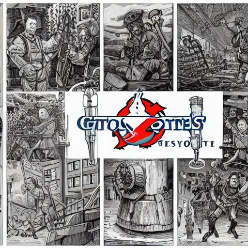 Image similar to collage of ghostbusters tools, dnd, high detail, fantasy, in the style of vintage antique illustration and line drawing or engraving - c 9. 0