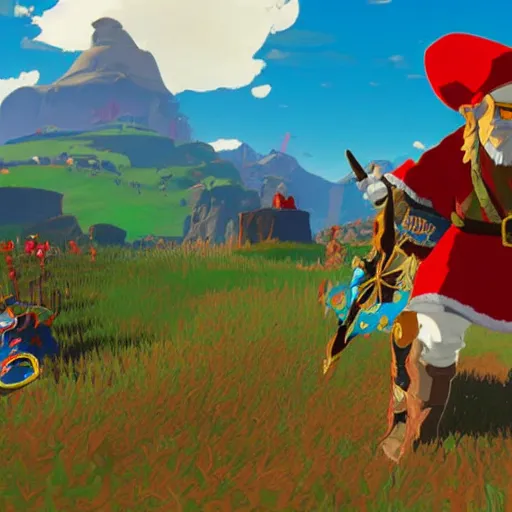 Prompt: Sinterklaas in The Legend of Zelda Breath of the Wild