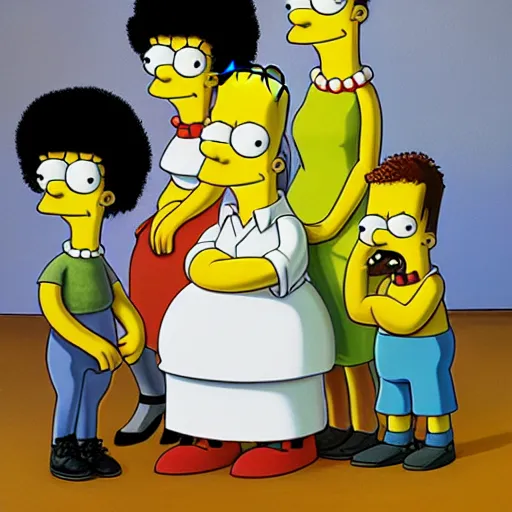 Image similar to oil on canvas painting of a family portrait of the simpsons in the style of gustave courbet, 2 d, ue 5, 8 k, 4 k