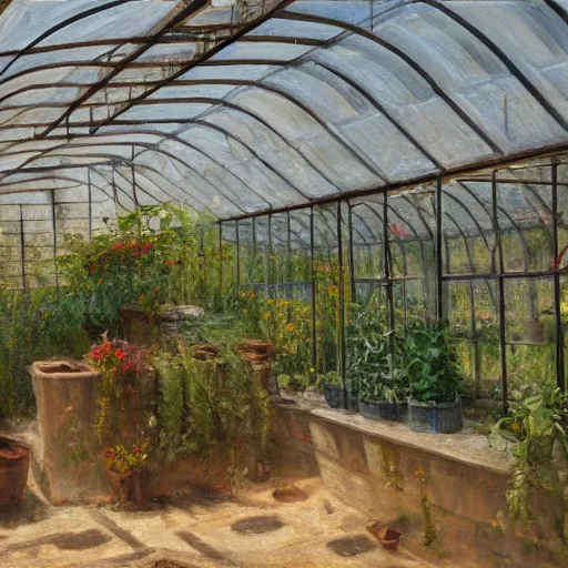 Prompt: Greenhouse in Ancient Greek | painting by Max Liebermann | trending on artstation | 8k | HD