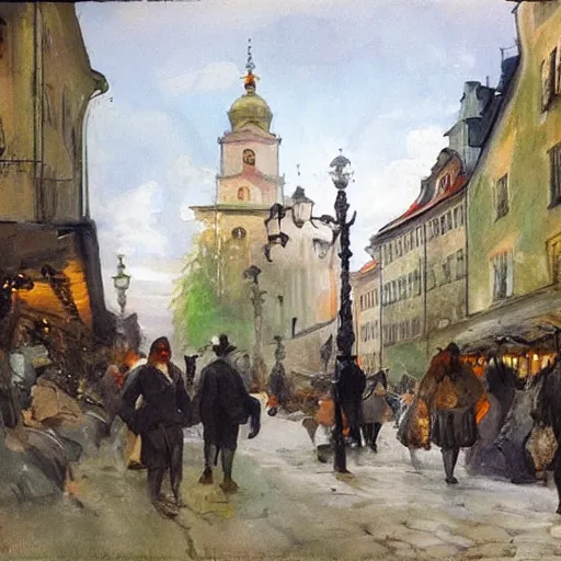 Image similar to stockholms old city in style of anders zorn