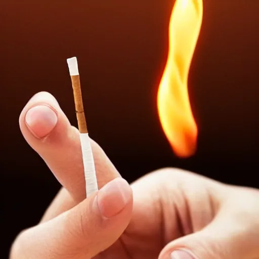 Image similar to very accurate photo, very coherent image, hyper realistic photo of a female hand, open palm, with an cigarette between index and middle finger