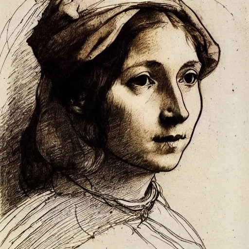 Image similar to materials ink and pen study portrait of a peasant girl by anders zorn, hans holbein the younger, jan van eyck