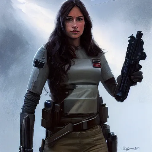 Image similar to portrait of a young woman by greg rutkowski, jaina solo, wearing the tactical gear of the galactic alliance, star wars expanded universe, she is about 1 6 years old, highly detailed portrait, digital painting, artstation, concept art, smooth, sharp foccus ilustration, artstation hq