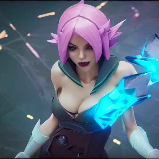 Image similar to still of pretty Riven (League of Legends) in KDA music video. 3d render, octane render, game art, realistic, highly detailed, trending on artstation, 4k, trending on artstation, pixar, cgsociety, unreal engine 5, redshift render, trending on artstation, blender, behance, cg