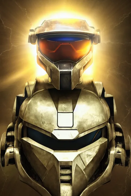 Image similar to robot ninja mask helmet halo master chief radiating a glowing aura global illumination ray tracing hdr fanart arstation by ian pesty and katarzyna da „ bek - chmiel