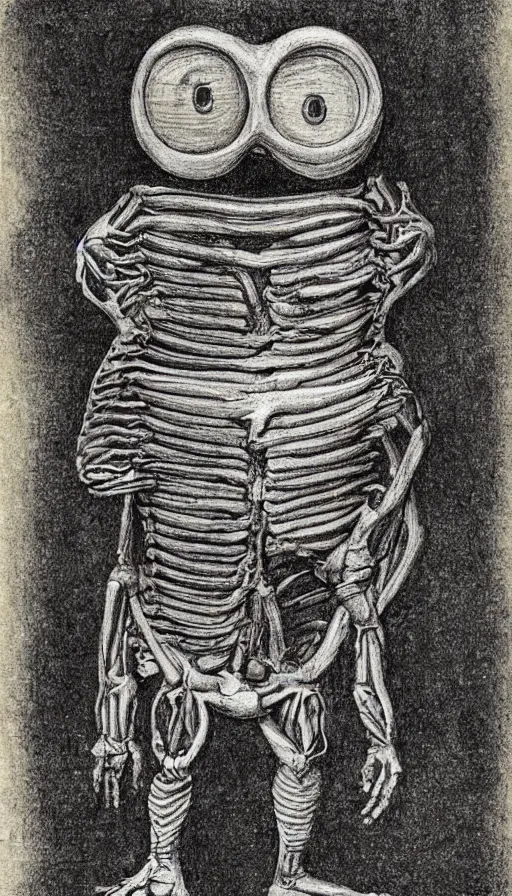 Image similar to labeled anatomical drawing of a minion by leonardo davinci