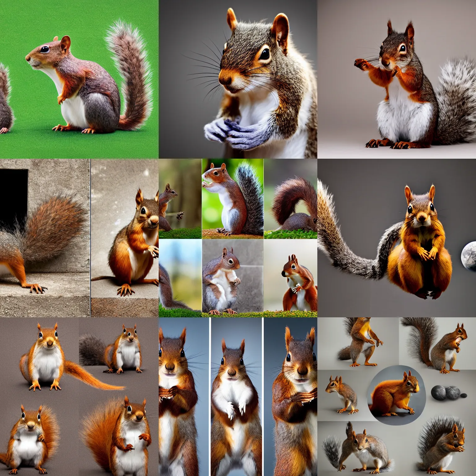 Prompt: studio photograph of squirrel-like animals from alternate universes and different planets, animal photography