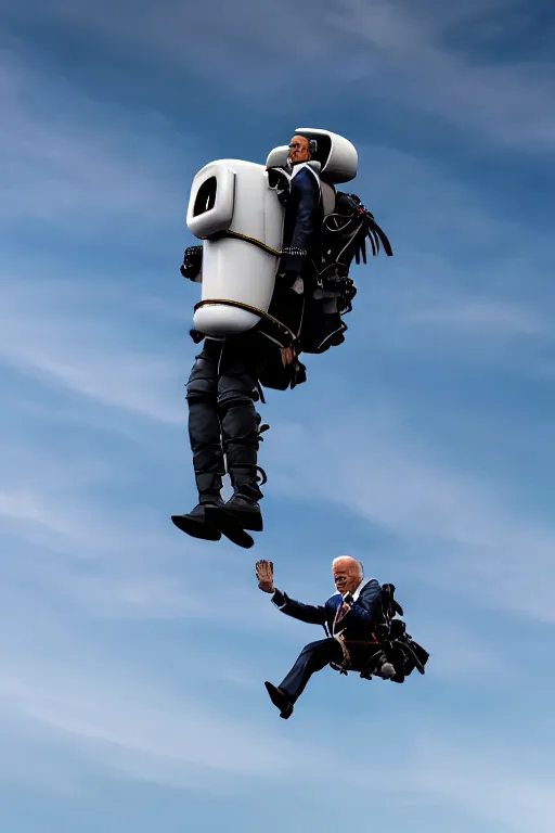 joe biden flying with jet pack, high resolution,, Stable Diffusion